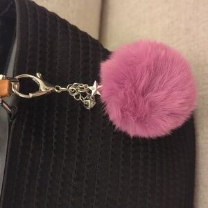 Gem Pendant, Star, Dark Purple Pom Silver Keychain